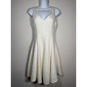 EVERLEIGH Tweed Cream Gold Sleeveless‎ Dress Size Small Preppy Classic Academia